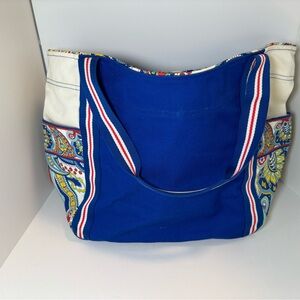 Blue Paisley Canvas Tote Bag Large Travel Beach Shoulder Purse by Vera Bradley